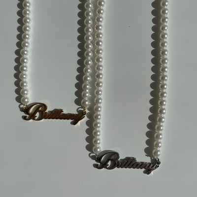 Custom/Personalized Pearl Nameplate Necklace