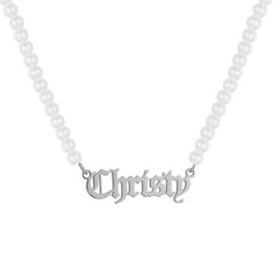 Custom/Personalized Pearl Nameplate Necklace